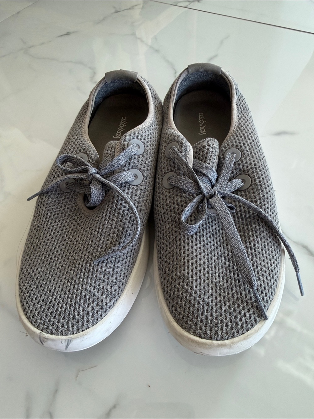 allbirds Men's Gray Knit Lace-Up Tree Skipper Sneakers with White Soles